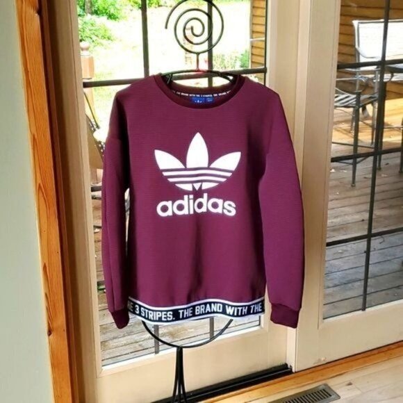 Adidas Trefoil Big Logo Graphic Crewneck Banded Embellish Waist Sz S Sweatshirt - Picture 1 of 10